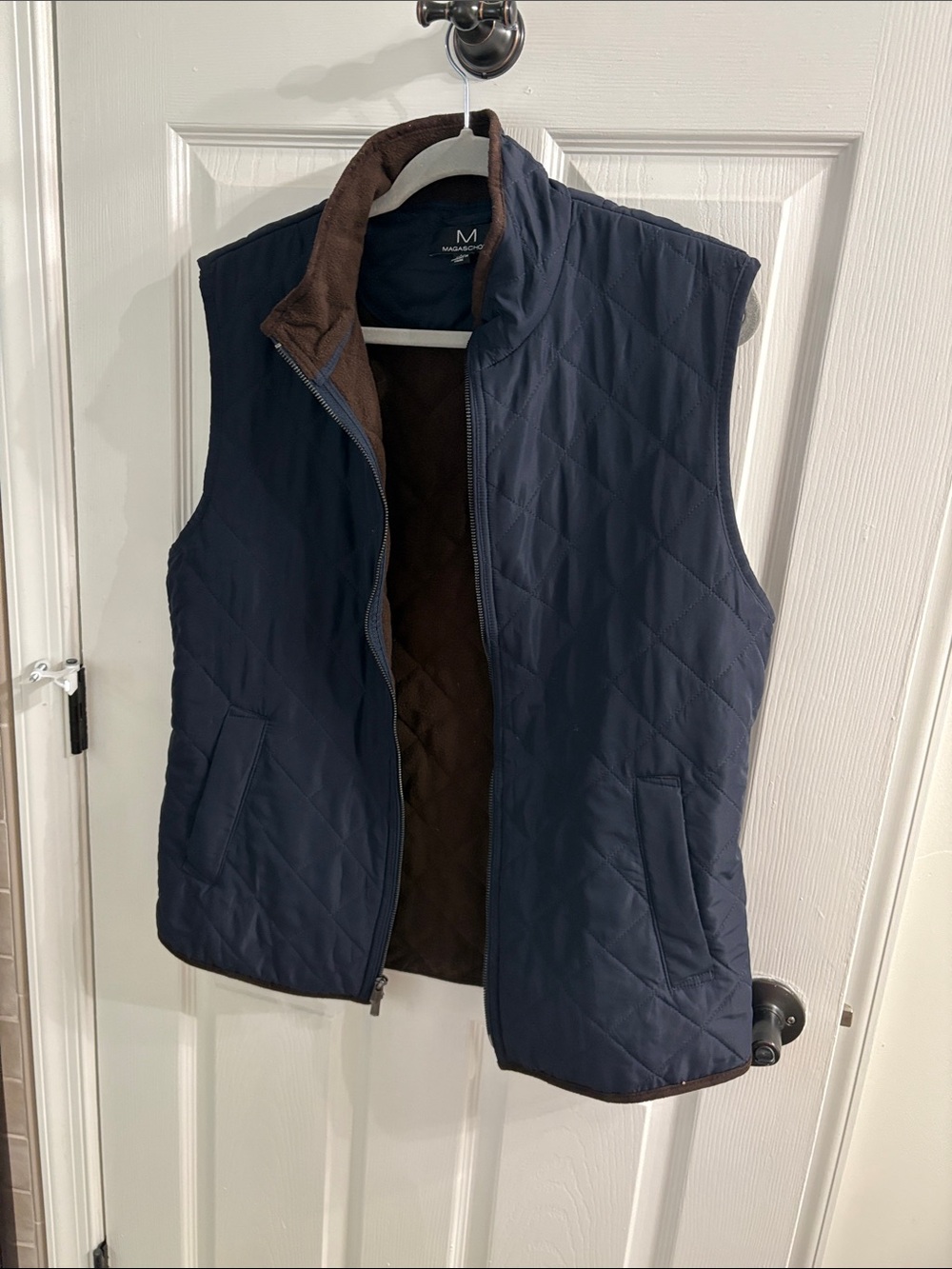 Madison Navy Quilted Vest with Brown Interior